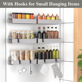 HuggieGems 6 Pack Magnetic Spice Rack Organizer for Refrigerator and Oven, Light Grey Fridge Organizers and Storage for Kitchen