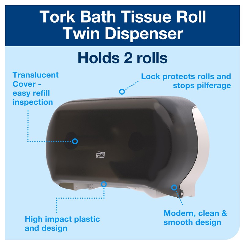 Tork Twin Toilet Paper Roll Dispenser Smoke for Conventional T24