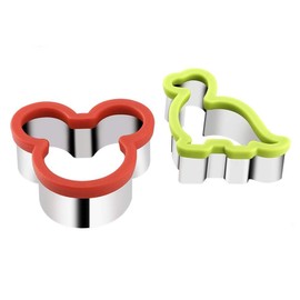 AVANA Stainless Steel Cookie Cutters Sandwich Cutter Cookie Mouse Dinosaur Christmas Comfortable Plastic Surface Cookie Cutters for Kids - Set of 2