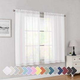 Simplebrand - Cortinas traslúcidas blancas cortas de 45 pulgadas de largo para ventanas pequeñas, juego de 2 paneles con bolsillo para ba...