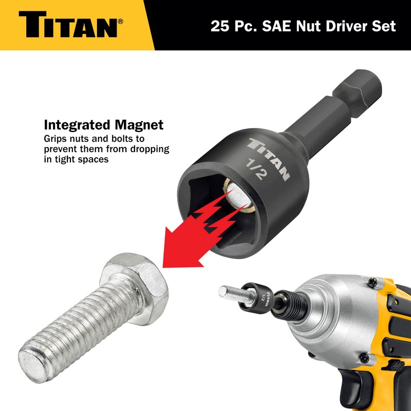 Titan 16294 25-Piece SAE Nut Driver Set, Nut Setter Set