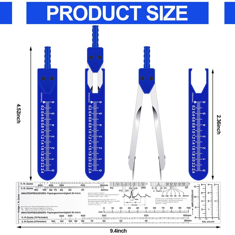Tondiamo 2 Sets EKG Calipers and EKG Ruler Combination Set