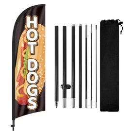 Hot Dogs Advertising Swooper Flag, Hot Dogs Feather Flag with Flag Pole and Ground Stake, Advertising Feather Banner Sign for Hot Dogs Business 8FT