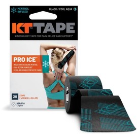 KT Tape Pro Ice Menthol Infused Kinesiology Tape, 20 Strips, 2.5 x 25.4 cm, Black/Cool Aqua