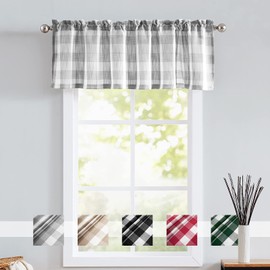 Treatmentex Grey White Buffalo Check Valance Curtains for Kitchen Window Top Plaid Farmhouse Valances for Living Room Bedroom 52" W X 15inch 1 Panel