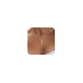 CHESKY Sliver Lariat Necklace Long Necklace for Women Y Necklace Rosary Cross Drop Pendant Necklace Bead Dainty Necklace Trendy Christian Jewelry for Women
