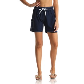 Unitop - Bañador para mujer, ligero, clásico, liso, con bolsillo, color azul marino, talla M