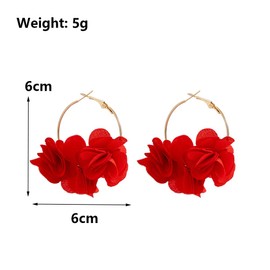 Boho Colorful Flower Hoop Earrings for Women,Sweet Large Geometric Red Fabric Floral Huggie Earrings,Aesthetic Petal Statement Jewelry Gifts (Red)