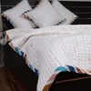 Traditional Jaipur White Cotton Kantha Work Quilt with Multi Colour