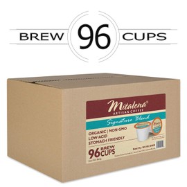 Mitalena Brand - 96 ct. Signature Blend Organic Arabica Low Acid Coffee Brew Cups Compatible with 1.0 and 2.0 Single Serve Brewers