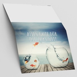 Breitenwerk A4 XXL Leaving Card Golden Fish Glass with Envelope, Folding Card for Colleagues, Retirement, Maternity Leave, New Job