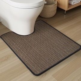 PADOOR Braided Toilet Rugs U Shaped, Non Slip Toilet Mats for Bathroom Floor Machine Washable Super Absorbent Contour Bath Rugs for Toilet Mat Quick Dry U Shaped Toilet Rug, 20''x24'' Black