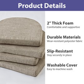 IPYNBAP Chair Cushions for Dining Chairs with Ties and Removable Cover, Dining Kitchen Chair Pads with Non-Slip Bottom, High-Resilience Indoor Seat Cushions, 16'' x 16'' x 2'', Set of 4, Khaki