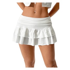 SweatyRocks Women's Layered Ruffle Golf Skorts Skirts Tiered Y2k Flowy Mini Skirts White Medium