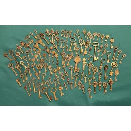 125 PCS Vintage Skeleton Key Set Charms Mixed Antique Style Bronze Brass for DIY