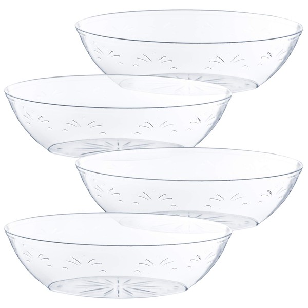 Plasticpro Disposable Oval Serving Bowls, Party Snack or Salad Bowl, 64-Ounce, Plastic Crystal Clear Pack of 4