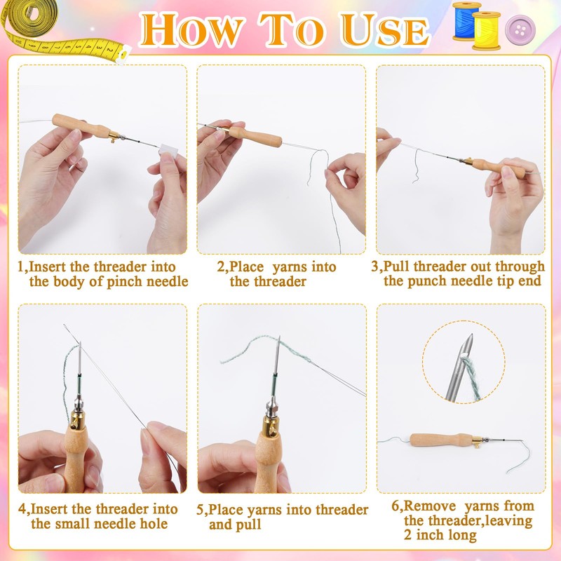 JSRQT 10Pcs Punch Needles Kit with Wooden Handles,Adjustable Punch Needle