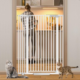 Amibud 51'' Extra Tall Cat Gate Barrier for Doorways Hallways, Pressure Mounted Pet Dog Gates No Drilling Auto Close, Cat Fence Indoor Climb Proof 30-40.9'' Wide (White)