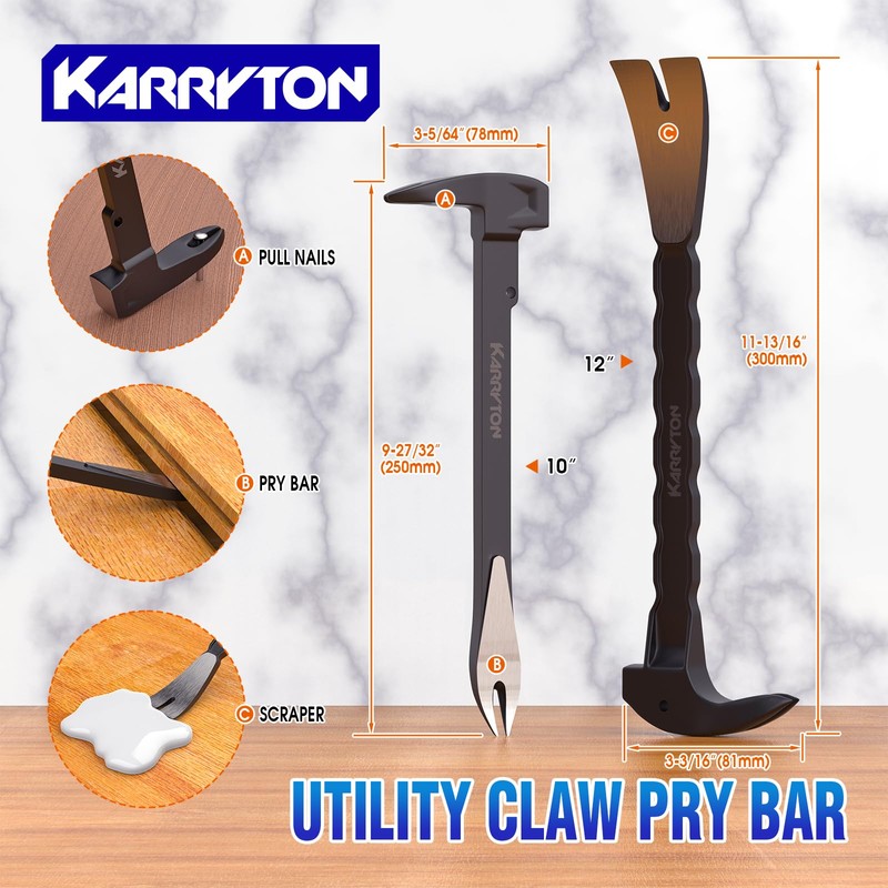 KARRYTON 4-Piece Heavy-Duty Pry Bar Set – 12" & 10"