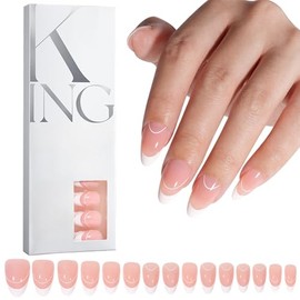 Virellay 120Pcs Press on Nails - Almond Weiß French Künstliche Nägel - Full Cover Kunstnägel mit Nagelkleber (Nude, Mittel)