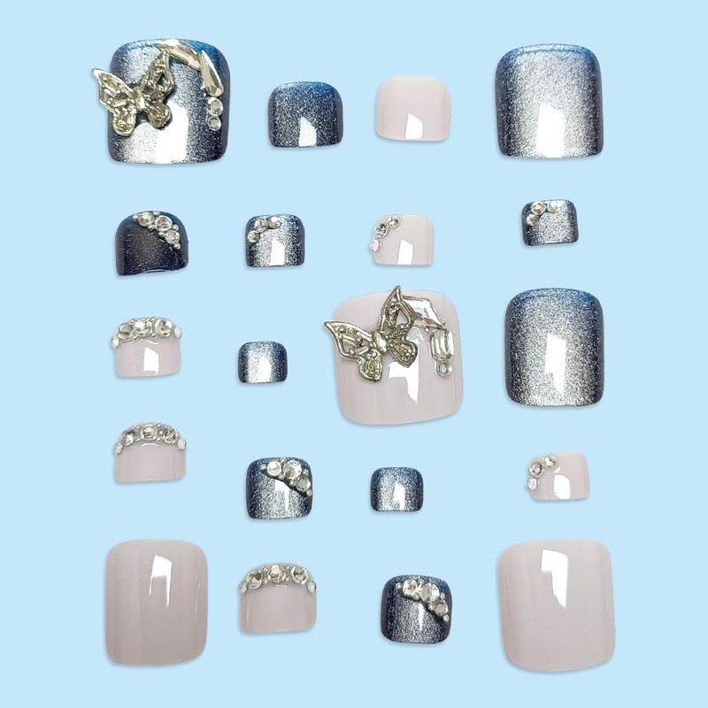 Square Press on Toenails Short Cat Eye Fake Toe Nails