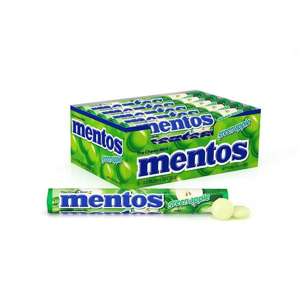 Mentos Chewy Mint Candy Roll, Green Apple, Bulk, Party, Non Melting, 1.32 ounce/14 Pieces (Pack of 15)