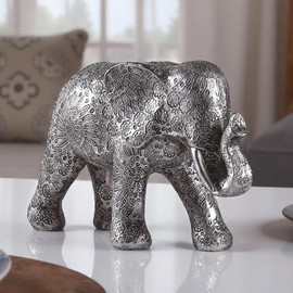 Hebdids Silver Elephant Statue - Modern Home Decor, Resin Sculpture for Bookshelves, Bedrooms, Desktops, Living Rooms (7.87" Silver)‌