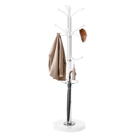 ZIECUKU Metal Coat Rack with Natural Marble Base, Coat Rack Stand with 12 Hooks & Umbrella Holder, White Modern Freestanging Coat Racks, Coat Jacket Hanger Tree Stand for Corner Entryway Office