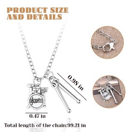 Drum Drumsticks Necklace for Women Men Musician Percussionist Drummer Christmas Birthday Gifts for Women Men Friend Boyfriend Girlfriend Husband Wife Music Lover Fans Gifts Necklaces