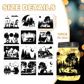 Peacoblue Silhouette Stickers Cutouts for Jars, Window, Glass, Wall, Wishing Bottle Decor, 12Pcs Dwarf Camping Silhouette for Lantern DIY Craft Kit Jar Decals Art Mural Party Decor (Dwarf Camping)