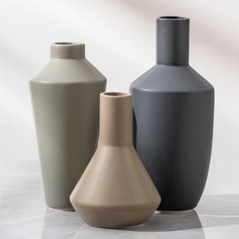 Ceramic Vase Set of 3, Modern Decorative Vases Flower Vase Rustic Vase Farmhouse Decor Vase for Home Decor Bouquet Pampas Grass Dried Fresh Flowers, Living Room, Kitchen, Bedroom, Bathroom and Shelf