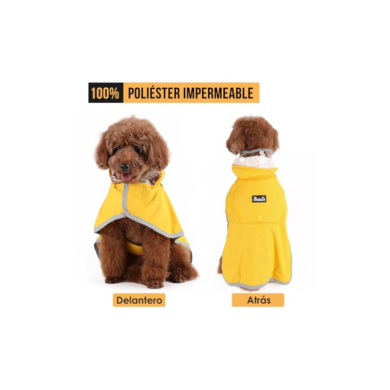 SlowTon Impermeable para Perros, Transparente Doble Capa Capucha, Impermeable para