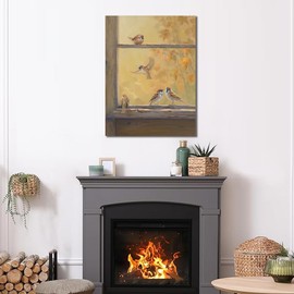 Sense&Sensitivity Arts - Bird Wall Art Sparrow Chinese Painting Canvas Print Yellow Bird Pictures Traditional Wall Art Farmhouse Decor for Living Room Kitchen Bedroom Bathroom Office and Hallway Wall Decor (32x24 Inch)