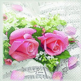 Invitalafete Servietten, Watte, 3-lagig, 33 x 33 cm, Rosenmotiv, 20 Stück