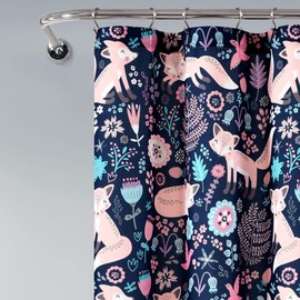 Lush Decor Pixie Fox Shower Curtain, 72" x 72", Navy & Pink