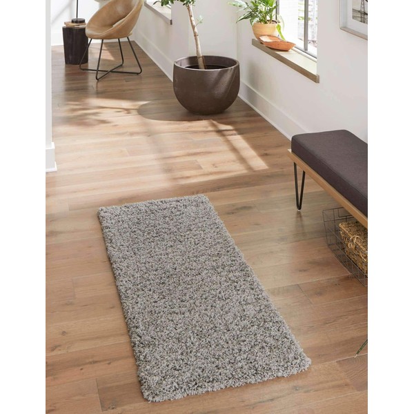 Unique Loom Solo Solid Shag Collection Area Modern Plush Rug Lush & Soft, 2 ft 2 in x 6 ft 5 in, Cloud Gray