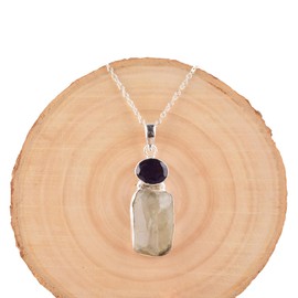 GEMSLOGY Natural Real Raw Amethyst and Iolite Crystals Bezel Pendant Necklace, Birthstone, Healing Rough Gemstone, Birthday, Mothers Day Gift Jewelry, Occasion Wear, Gift for Her (amethyst-iolite)