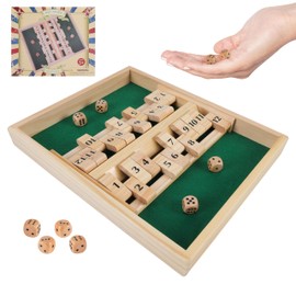 GOTHINK GOTHINK Wooden Shut The Box - Fun Table Math Game with Wooden Board for Adults & Kids - 12 Spots Dice Game with 4 Dices for 2+ Player Games, Popular Pub Board Game, Ideal for Game Night, Travel