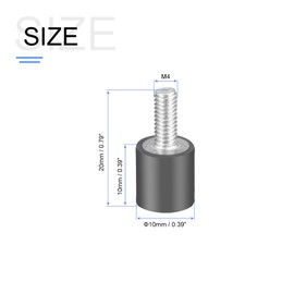 METALLIXITY Rubber Studs (M4 Thread, 10 x 10mm) 8Pcs, Rubber Cylindrical Vibration Isolator Mounts - for Fitness Equipment, Air Compressors, Gasoline Engines