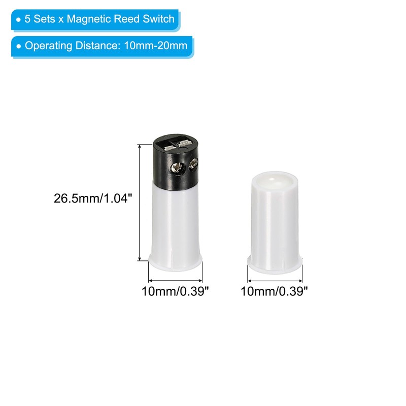 PATIKIL Magnetic Reed Switch, 5 Pack NC Wired Recessed Door