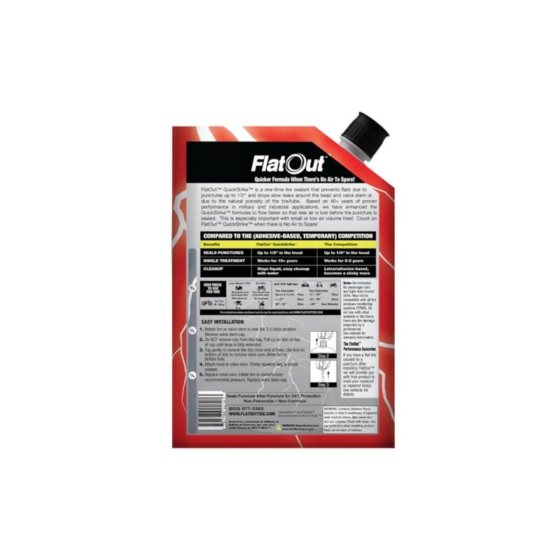 FlatOut QuickStrike Tire Sealant - Off-Road Formula for Puncture Protection