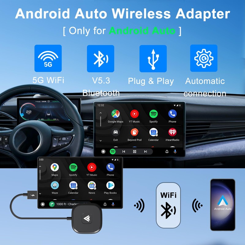 Android Auto Wireless Adapter, Wireless Android Auto für Wired Android