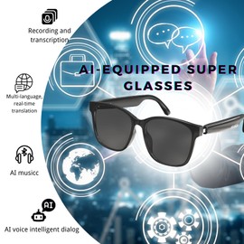 AI Translator Glasses with Smart Simultaneous Interpretation, Bluetooth 5.3 110+ Language Translation, Built-in Mic&Speakers,9-Hour Battery Life,Lightweight Smart Glasses for Men & Women (Black)