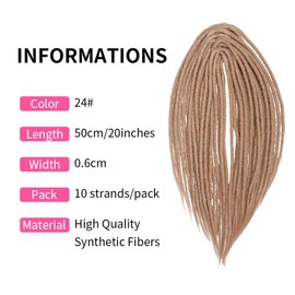 Dsoar 50 cm 10 Strands/Pack Synthetic Dreadlocks Double Ended Extensions Thin 0.6 cm Crochet Braided Hair Soft Dreads Reggae Hip-Hop Hippie Style Deep Blonde