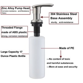 Heouty Sink Soap Dispenser, Brushed Nickel Soap Dispenser for Kitchen Sink, Commercial Grade Liquid Dish Metal Sink Dispensers Pump with Large 17 oz Bottle