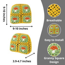 CSWCS 2PCS Crochet Seat Headrest Cover,Car Head Rest Protector,Cute Mushroom Car Accessories for Women, Universal Seat Cover Boho Car Decor Fit Sedans,SUVs,Trucks (Orange-mushroom)