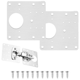 DOETYD 2 PCS Hinge Repair Plate Stainless Steel Door Hinge Repair Brackets Kit with 12 PCS Screws Flat Cabinet Cupboard Hinge Repair Plate for Kitchen Window Door