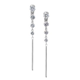 Gift from New York Women's Swinging Chain Earrings, Platinum, Processed, Long, 925 Silver, Hypoallergenic Metal, For Women, Cubic Zirconia