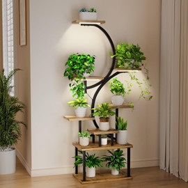 62.1" Tall Plant Stand Indoor with Grow Lights, 8 Tiered Metal Corner Plant Shelf Display Rack for Indoor Plants, S-Shaped Decorative Rack Large Flower Holder Stand for Living room, Patio, Bedroom