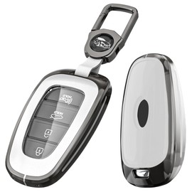 K LAKEY - Funda de metal de aleación compatible con llavero Hyundai Sonata Santa fe Tucson 2020 2021 2022, funda de llavero de TPU de color blanco